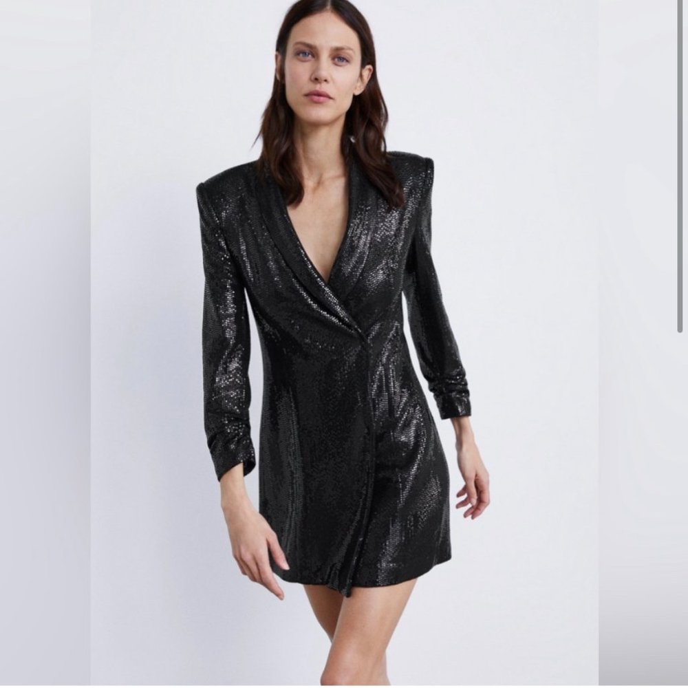 Sequin Black Blazer  - Zara - S